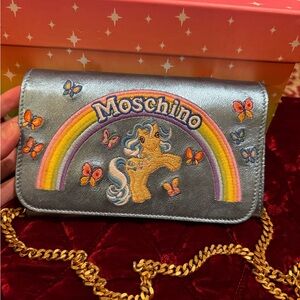 Moschino Metallic Blue Pony Embroidered Bag